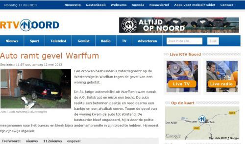 Warffum in het nieuws: auto ramt gevel huis